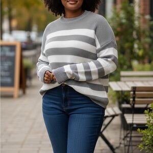 Chic Striped Gray and White Women's Sweater